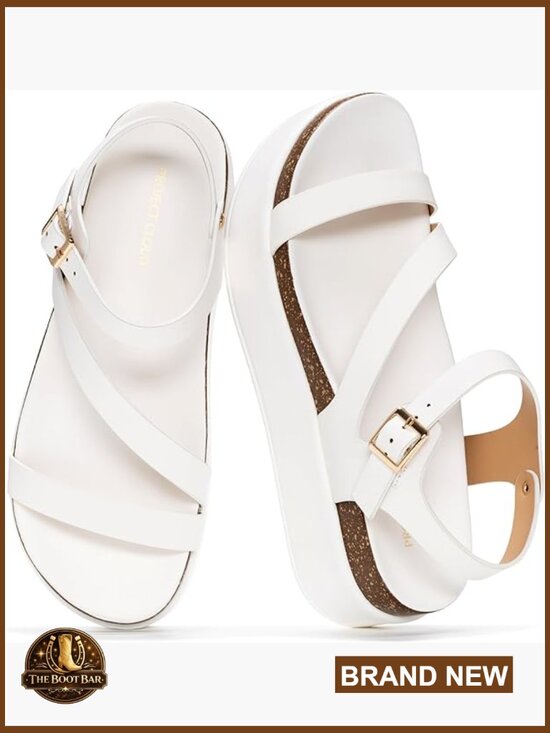 Shoes - Wedge Platform Sandals with Adjustable Straps, Plush Soft Insole